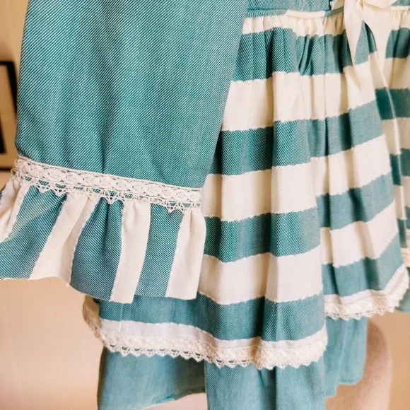 New Elegant Teal and White Striped Kids Formal Dress - Picture 3 of 6